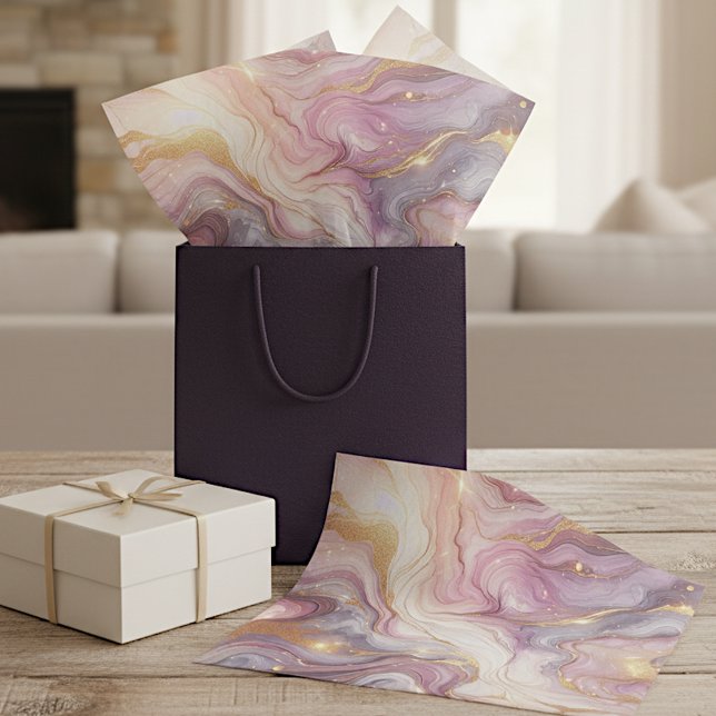 Dark Pink Purple Gold White Marble Art Pattern Tissue Paper (Creator Uploaded)