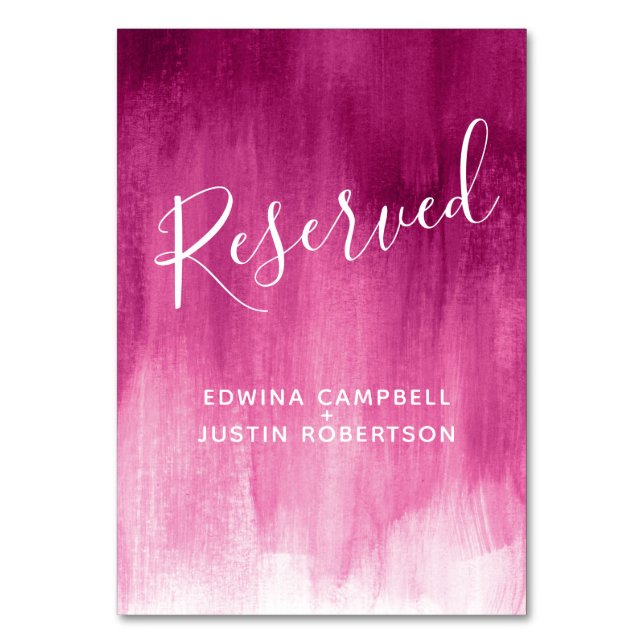 Dark pink red abstract modern art table reserved number (Back)