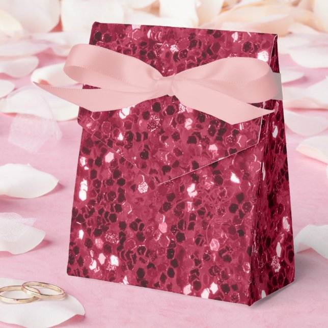 Dark pink red magenta faux sparkles glitters favor box (Wedding)