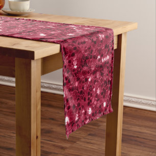 Dark pink red magenta faux sparkles glitters short table runner