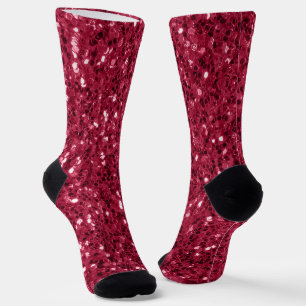 Dark pink red magenta faux sparkles glitters socks