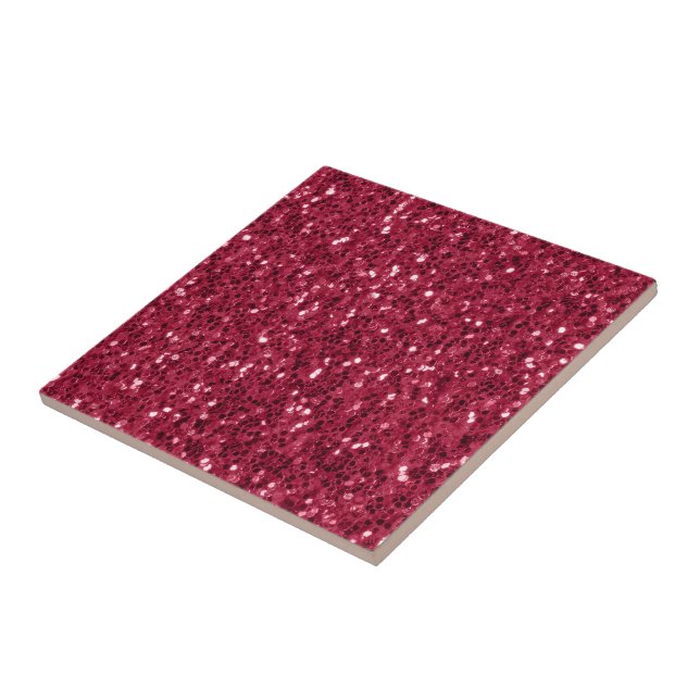 Dark pink red magenta faux sparkles glitters tile (Side)