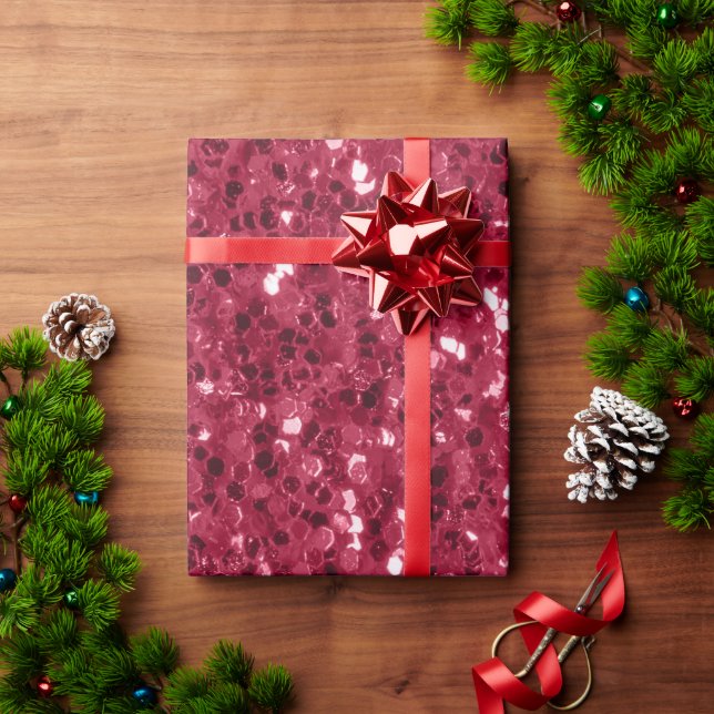 Dark pink red magenta faux sparkles glitters wrapping paper (Holiday Gift)