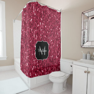 Dark pink red magenta faux sparkles Monogram