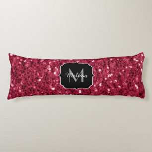 Dark pink red magenta faux sparkles Monogram Body Pillow