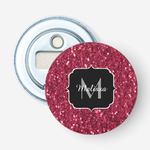 Dark pink red magenta faux sparkles Monogram Bottle Opener