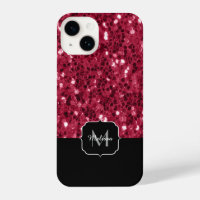 Dark pink red magenta faux sparkles Monogram