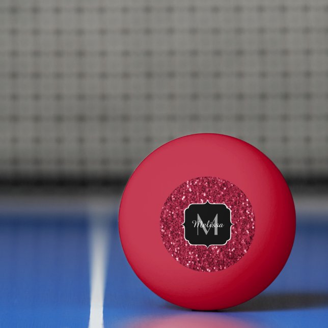 Dark pink red magenta faux sparkles Monogram Ping Pong Ball (Net)