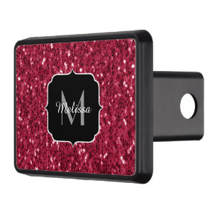 Dark pink red magenta faux sparkles Monogram Trailer Hitch Cover
