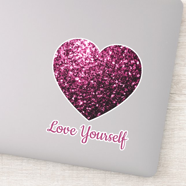 Dark Pink sparkles Heart Love Yourself Custom text (Detail)