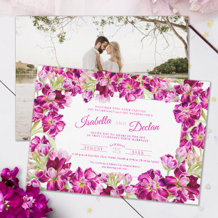 Dark pink stock floral frame watercolor landscape invitation