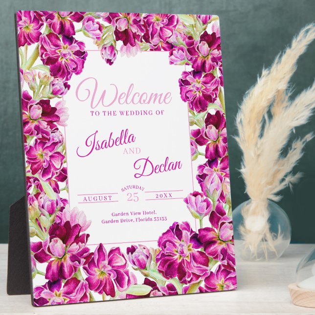 Dark pink stock floral watercolor wedding welcome plaque (Creator Uploaded)