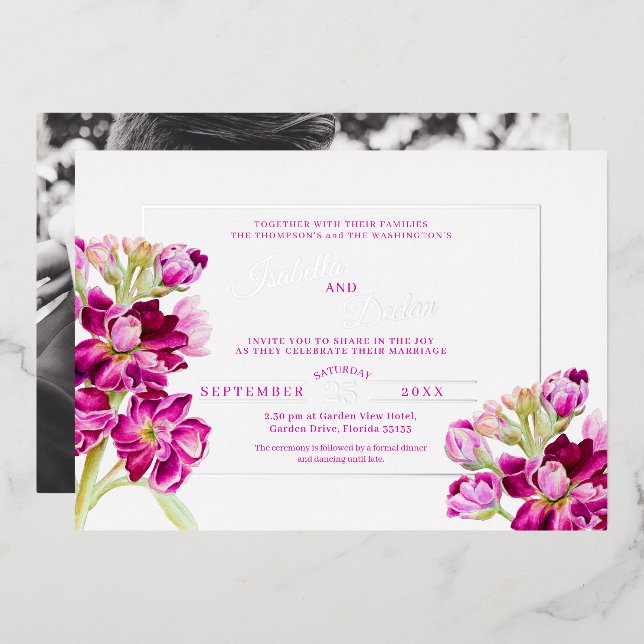 Dark pink stock watercolor wedding gold frame (Front/Back)