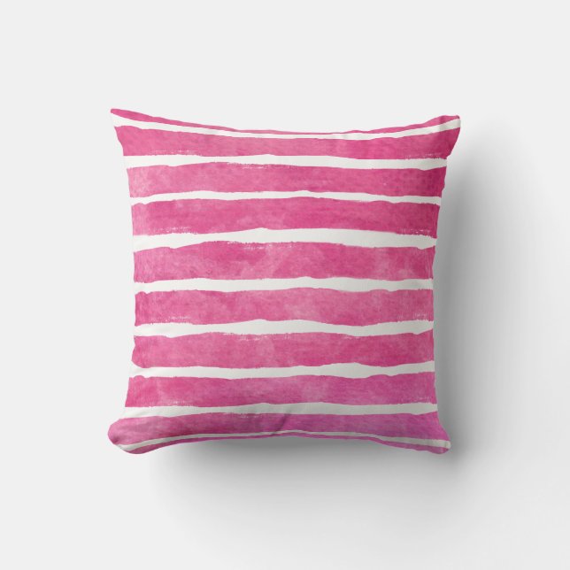 Dark Pink Striped Watercolor - All Fabricks S Throw Pillow (Front)