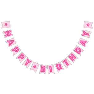 DARK PINK TEXT & LIGHT PINK COLOR ☆HAPPY BIRTHDAY☆ BUNTING FLAGS