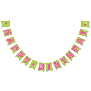 DARK PINK TEXT & LIME GREEN COLOR ☆HAPPY BIRTHDAY☆ BUNTING FLAGS