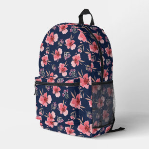 Dark Pink Watercolor Pattern Printed Backpack