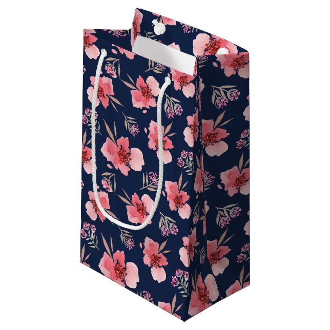 Dark Pink Watercolor Pattern Small Gift Bag (Front Angled)