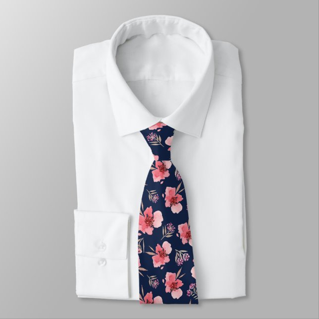 Dark Pink Watercolor Pattern Tie (Tied)
