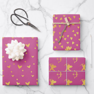 Dark Pink With Gold Colour Patterns Wrapping Paper Sheet