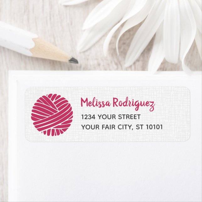 Dark Pink Yarn Ball Return Address Labels (Insitu)