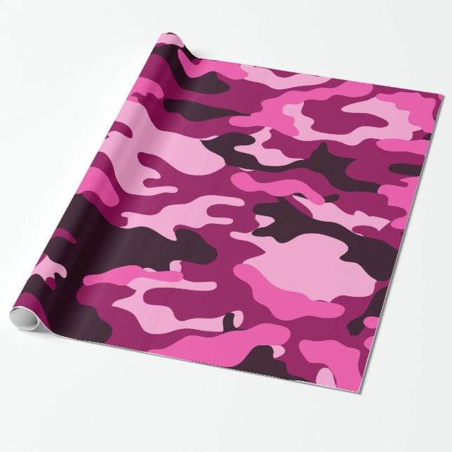 Dark Pinks Camo Camouflage Wrapping Paper (Unrolled)
