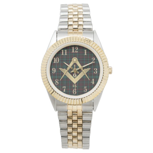 Dark Plaid Masonic Monogrammed   Watch (Front)