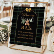 Dark Plaid Mom-osa Bar Baby Shower Sign