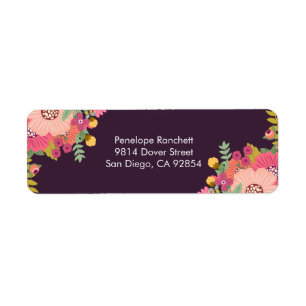 Dark Plum and Florals Return Address Label