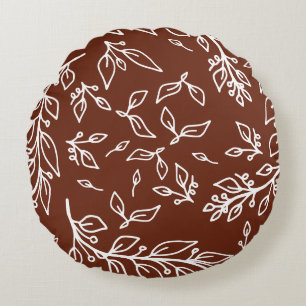 Dark Plum Brown Floral Round Pillow