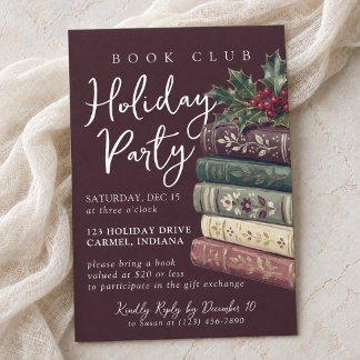 Dark Plum Christmas Book Club Holiday Party Invitation