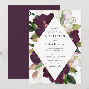 Dark Plum Floral Frame Wedding Invitation