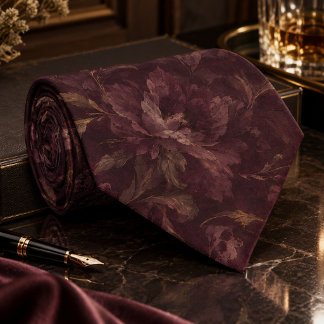 Dark Plum Floral Pattern | Luxury Vintage Botanica Tie
