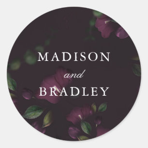 Dark Plum Floral   Personalized Wedding Classic Round Sticker