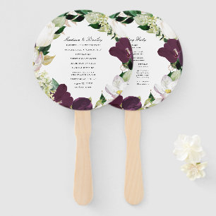Dark Plum Floral   Personalized Wedding Program Hand Fan