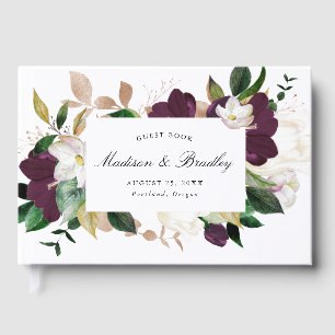 Dark Plum Floral   Wedding Guest Book
