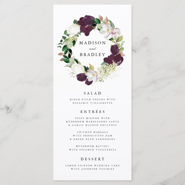 Dark Plum Floral | Wedding Menu Card (Front)