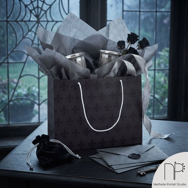Dark Plum Gothic Fleur de Lis Large Gift Bag (Moody dark plum gothic fleur de lis large gift bag for sophisticated and refined gift presentation.)