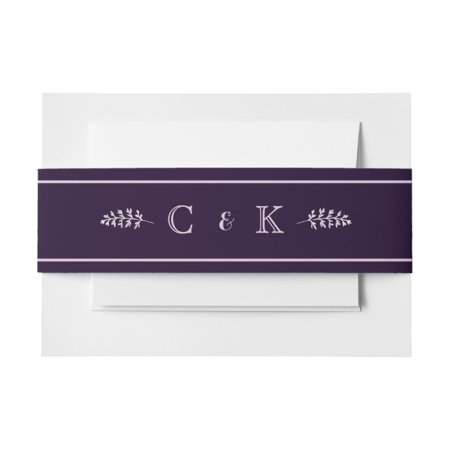 Dark Plum Initials Wedding Invitation Landscape Belly Band (Front Example)