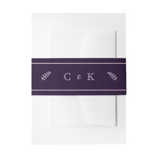 Dark Plum Initials Wedding Invitation Portrait Belly Band