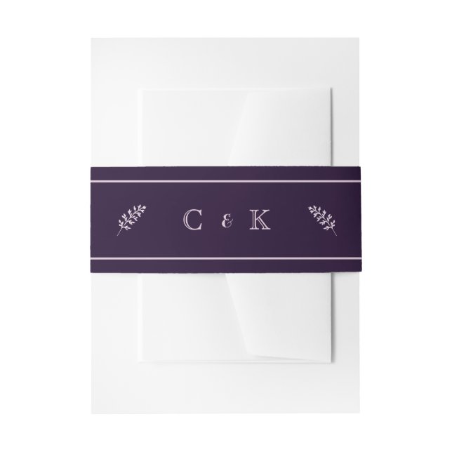 Dark Plum Initials Wedding Invitation Portrait Belly Band (Front Example)
