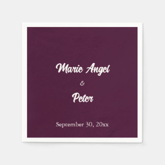 Dark Plum Minimalist Wedding Cocktail Napkin