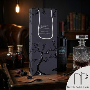 Dark Plum Spooky Oak Trees Wine Gift Bag