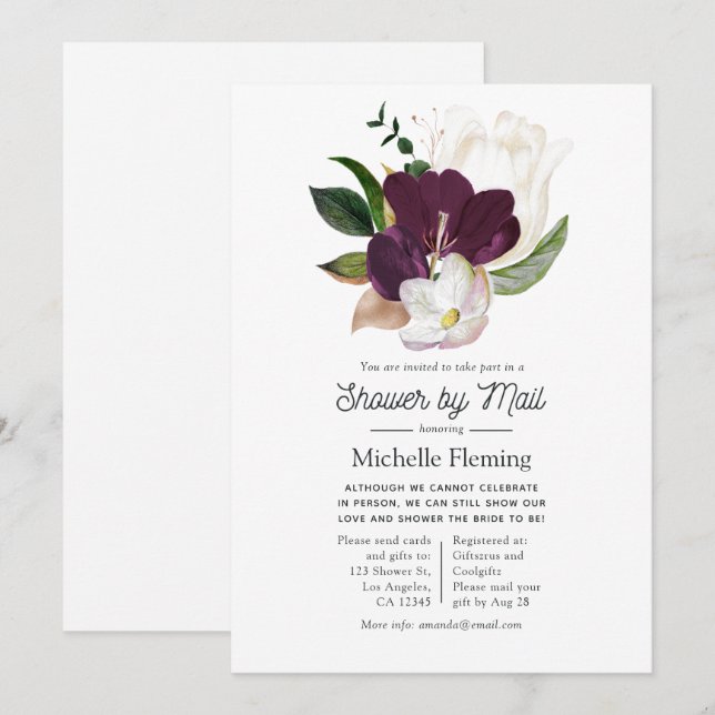 Dark Plum Velvet and White Spring Shower by Mail Invitation (Front/Back)