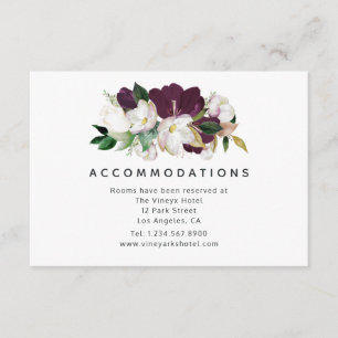 Dark Plum Velvet and White Wedding Accommodations Enclosure Card