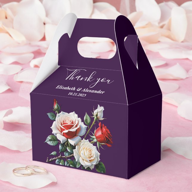 Dark Pretty pink white red roses floral wedding  Favor Box (Wedding)