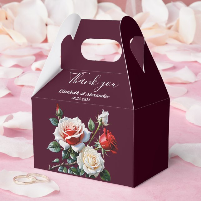 Dark Pretty pink white red roses floral wedding  Favor Box (Wedding)