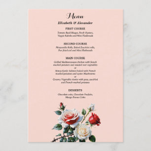 Dark Pretty pink white red roses floral wedding  Menu