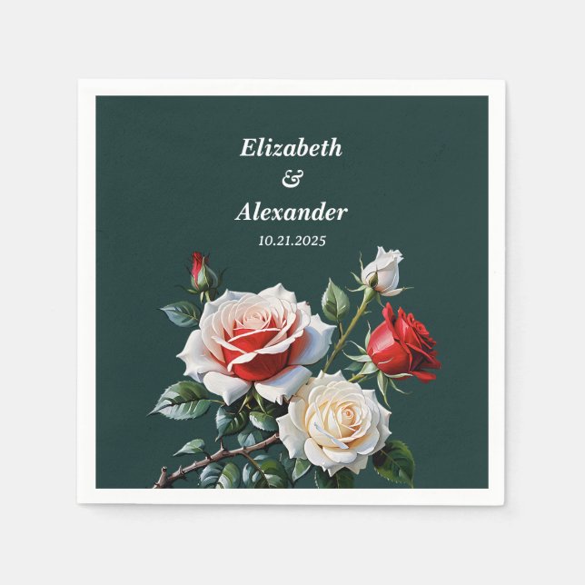 Dark Pretty pink white red roses floral wedding  Napkin (Front)