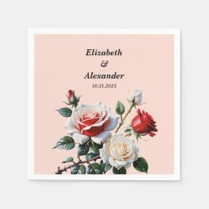 Dark Pretty pink white red roses floral wedding  Napkin